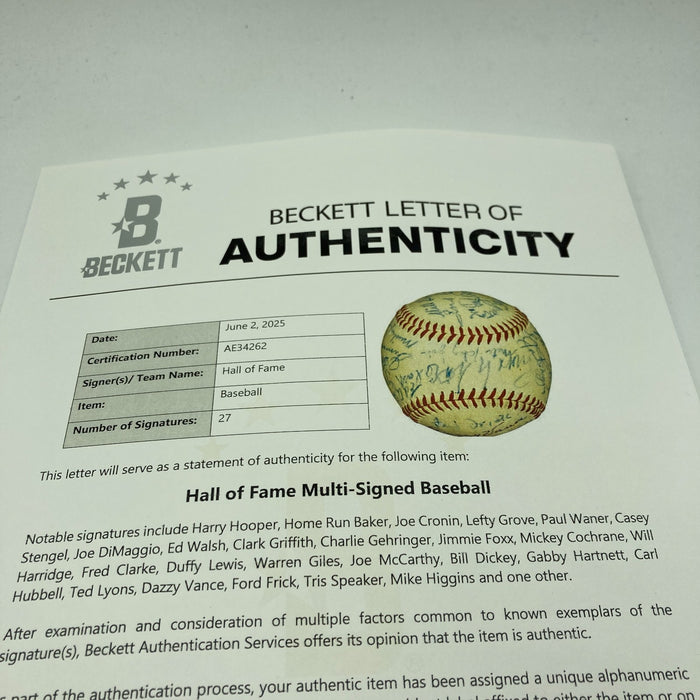 Cy Young Jimmie Foxx Tris Speaker Hall Of Fame Multi Signed Baseball Beckett COA