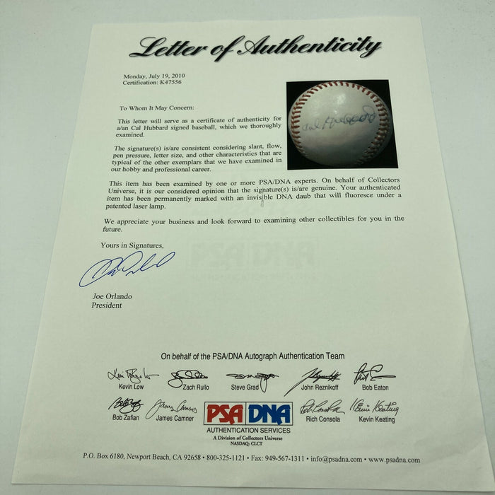 Beautiful Cal Hubbard Single Signed American League Baseball PSA DNA COA HOF