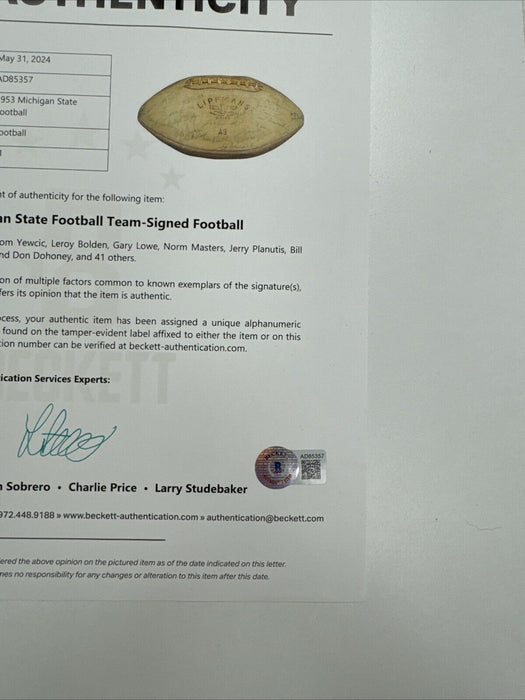 1953 Michigan State Spartans NCAA Champs Team Signed Football Beckett COA