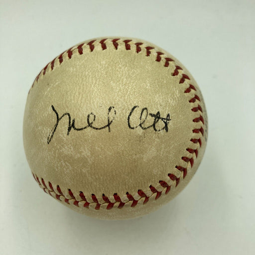 Beautiful Mel Ott Signed Official National League Frick Baseball Beckett COA