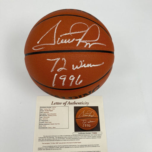 Scottie Pippen "72 Wins 1996" Signed Spalding Official NBA Game Basketball JSA