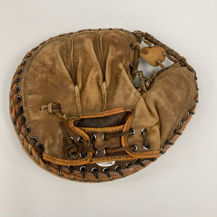 Charlie Silvera Signed 1950's Game Model Baseball Glove Mitt Yankees JSA COA