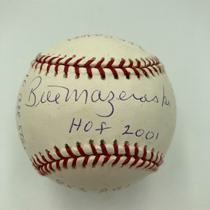 Bill Mazeroski Signed Heavily Inscribed Career STAT Baseball Reggie Jackson COA