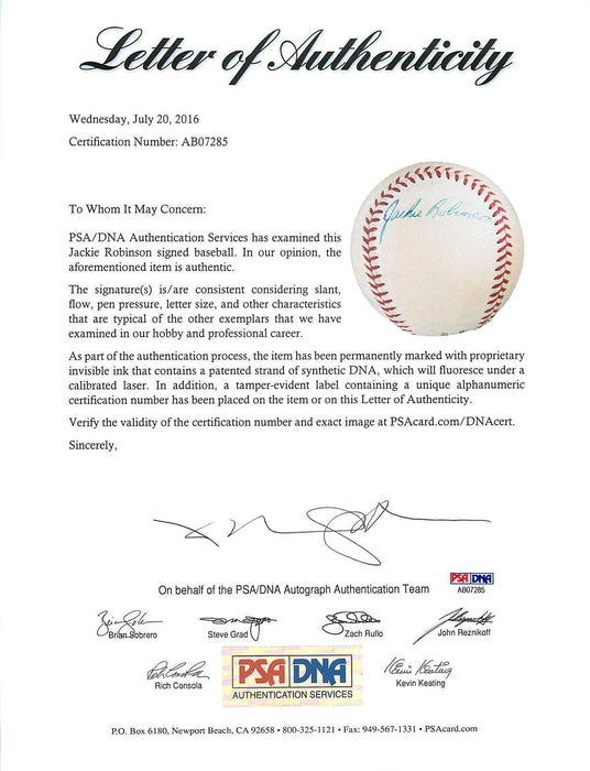 The Finest Jackie Robinson Single Signed National League Baseball PSA DNA COA