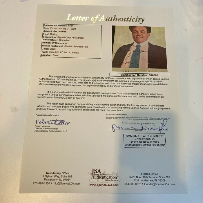 James J. Jeffries Signed Autographed 1907 Boxing Card Photo JSA COA