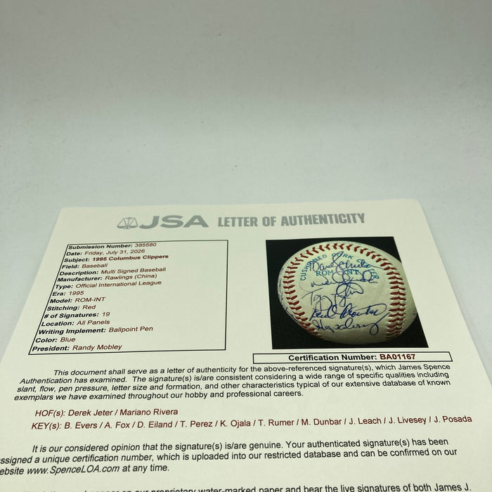 Derek Jeter Mariano Rivera Pre Rookie 1995 Columbus Clippers Signed Baseball JSA