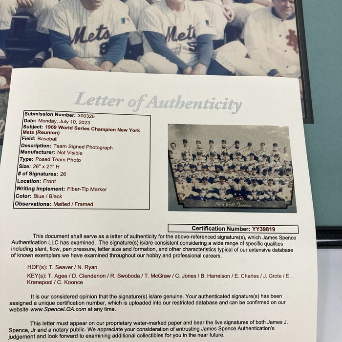 1969 New York Mets World Series Champs Team Signed 16x20 Photo Nolan Ryan JSA