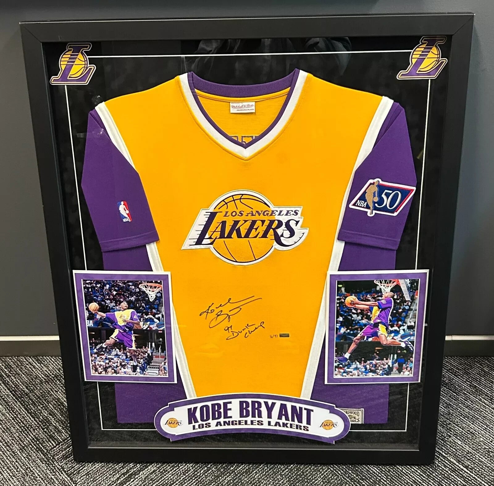 Kobe Bryant "1997 Dunk Champ" Signed Los Angeles Lakers Jersey Framed Panini COA