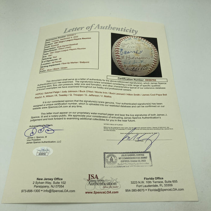 Satchel Paige Hilton Smith Negro League HOF Multi Signed Baseball JSA COA