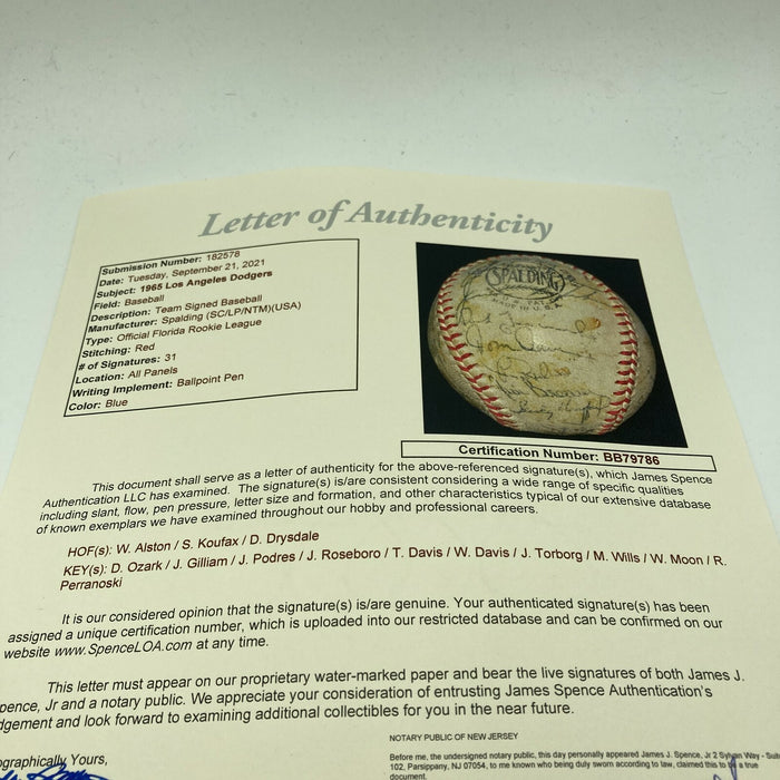 1963 Los Angeles Dodgers World Series Champs Team Signed Baseball Koufax JSA COA