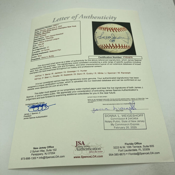 1978 Yankees World Series Champs Team Signed Baseball JSA COA