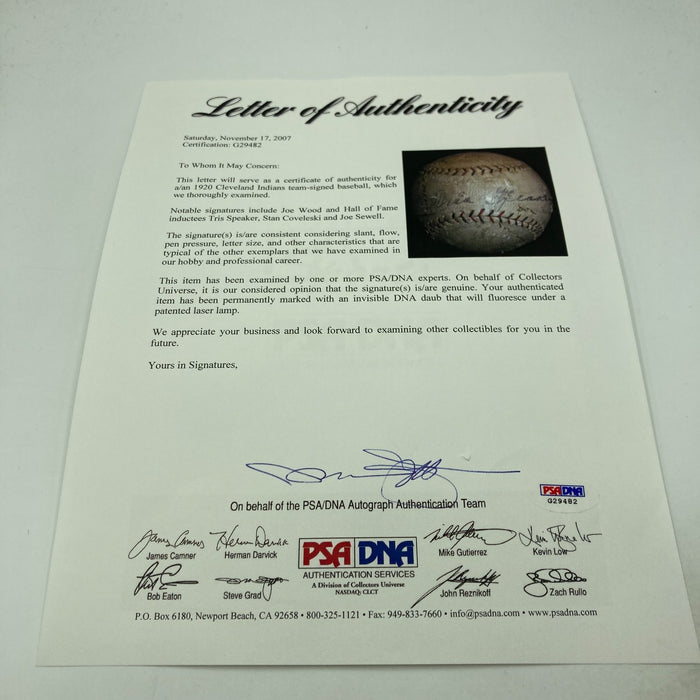 1920 Cleveland Indians World Series Champs Team Signed Baseball PSA DNA COA