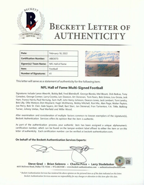Johnny Unitas Walter Payton Bart Starr HOF Legends Signed Football Beckett COA
