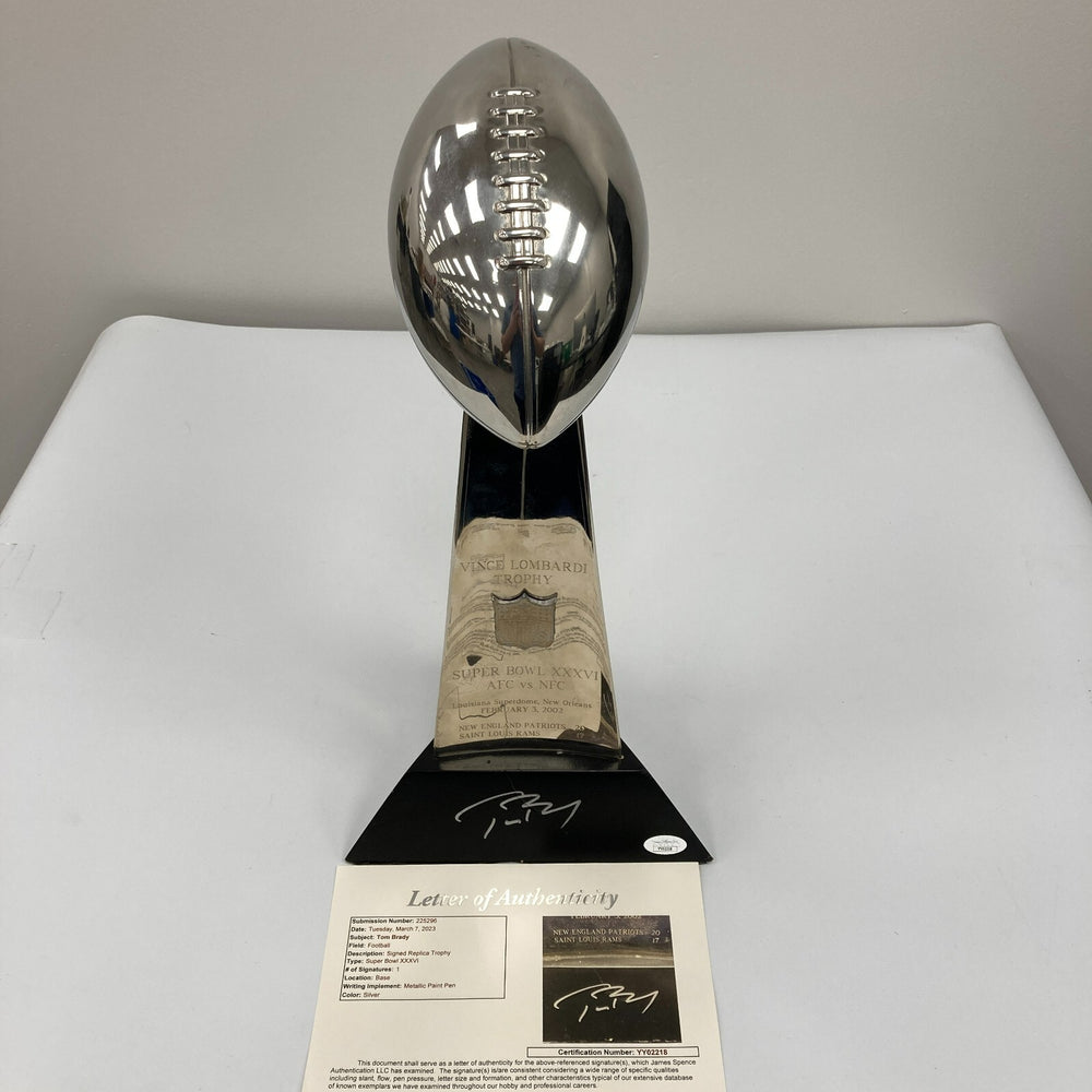 Tom Brady Signed 2002 Super Bowl Full Size Trophy His Fist Super Bowl JSA COA