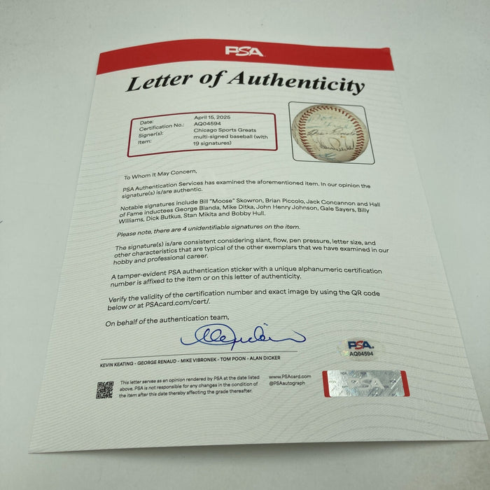 Brian Piccolo 1960's Chicago Greats Signed Baseball PSA DNA & Beckett COA