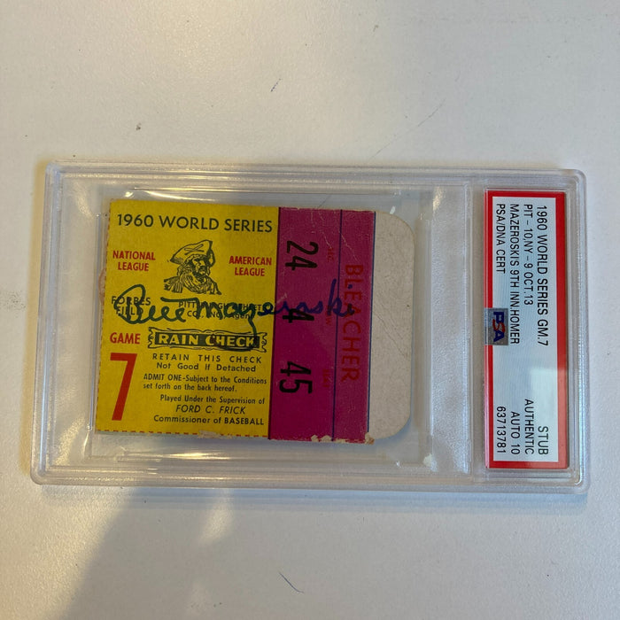 Bill Mazeroski Signed 1960 World Series Game 7 Ticket PSA DNA Auto Gem Mint 10