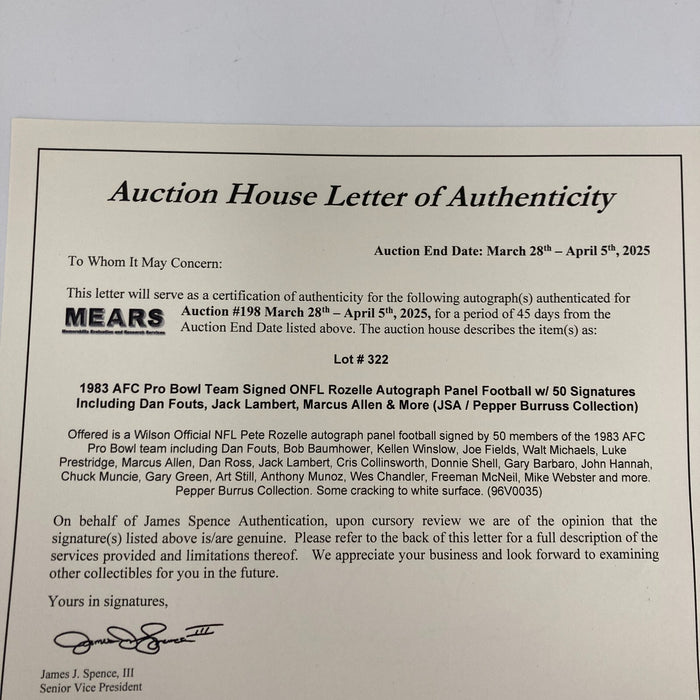 1983 AFC Pro Bowl Team Signed Official Wilson Football 50 Sigs JSA COA
