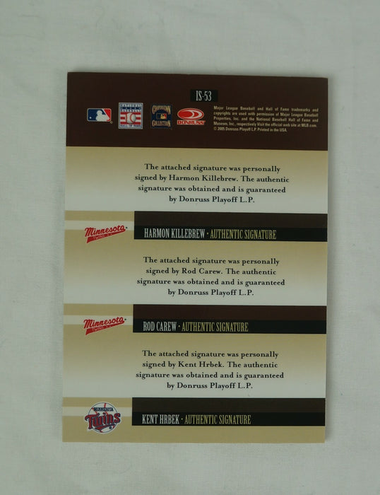 2003 Donruss Inkredible Harmon Killebrew Rod Carew & Kent Hrbek Signed Auto Card