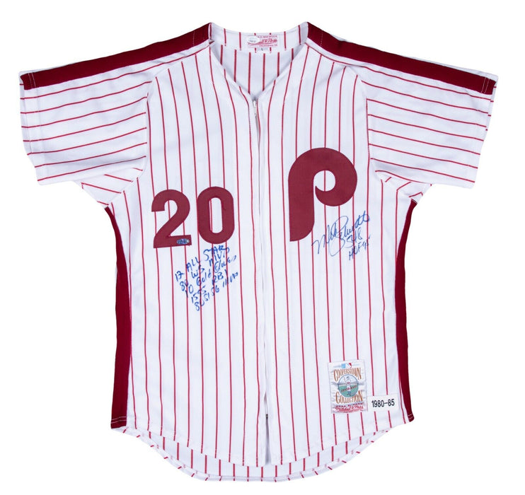 Beautiful Mike Schmidt Signed Inscribed Philadelphia Phillies STAT Jersey JSA