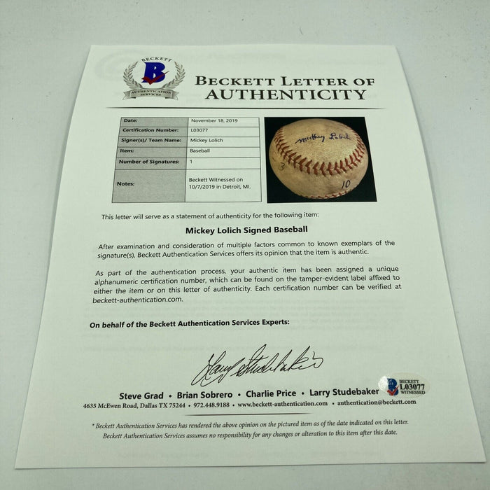 Mickey Lolich Signed Career Win No. 48 Final Out Game Used Baseball Beckett COA