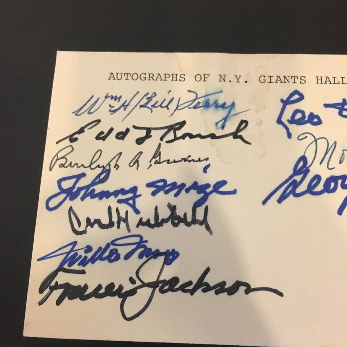 1940's NY Giants HOF Signed Card Willie Mays Leo Durocher George Kelly