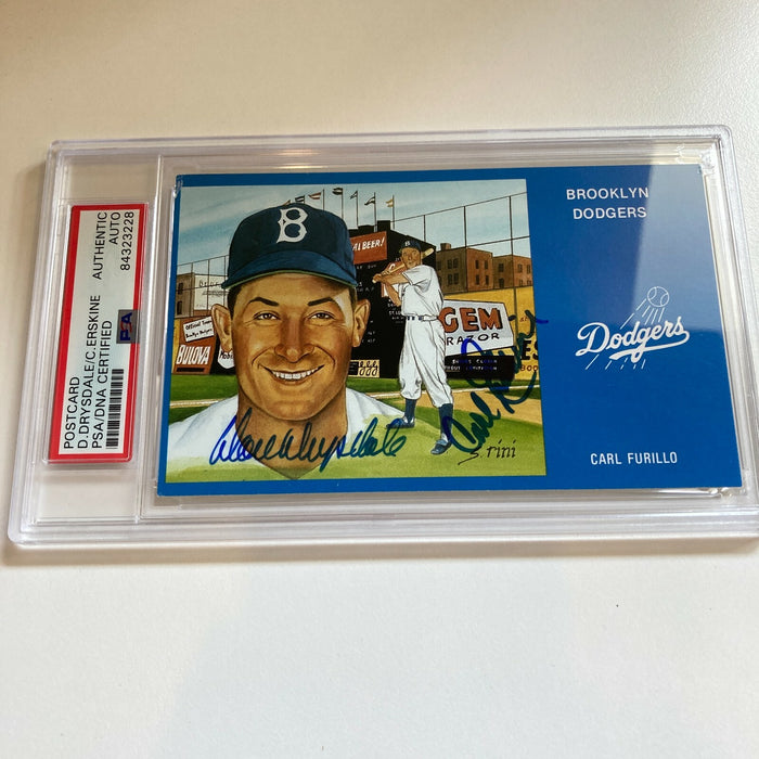 Don Drysdale Carl Erskine Signed Autographed Brooklyn Dodgers Postcard PSA DNA