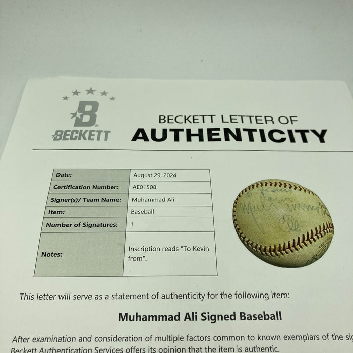 Muhammad Ali Signed Vintage 1960's National League Giles Baseball Beckett COA