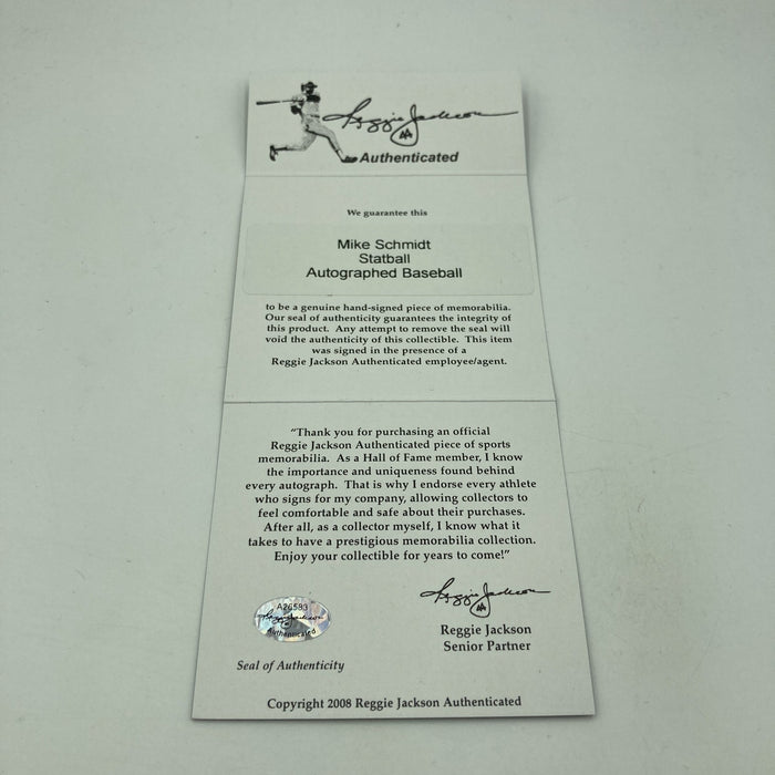 Mike Schmidt Signed Heavily Inscribed Career STAT Baseball Reggie Jackson COA