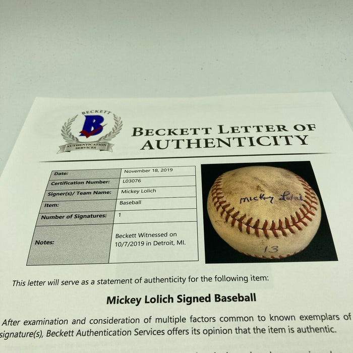 Mickey Lolich Signed Career Win No. 115 Final Out Game Used Baseball Beckett COA