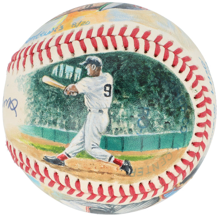 Beautiful Ted Williams Signed Ron Lewis Hand Painted Art Baseball JSA COA