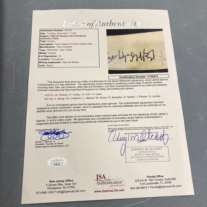 1984-85 Edmonton Oilers Stanley Cup Champs Team Signed Stick Wayne Gretzky JSA