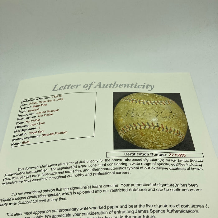 Babe Ruth Single Signed 1920's Official American League Baseball JSA COA Auto