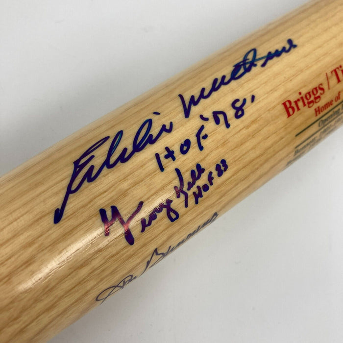 Eddie Mathews Jim Bunning Tiger Stadium Cooperstown Signed Baseball Bat JSA COA