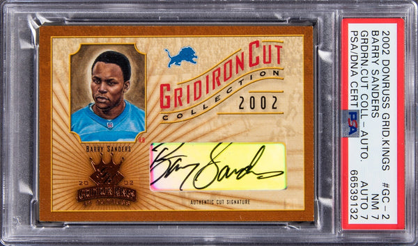 2002 Donruss Gridiron Kings Gridiron Cut Barry Sanders Auto #25/83 PSA 7