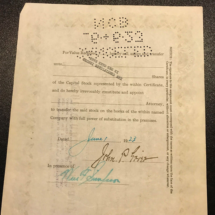 John P. Grier Kentucky Derby Signed Company Stock Certificate