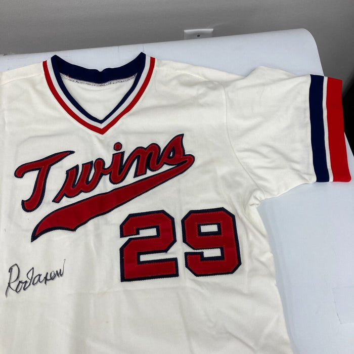 Rod Carew Twice Signed Minnesota Twins Vintage Sand-Knit Jersey JSA Certified