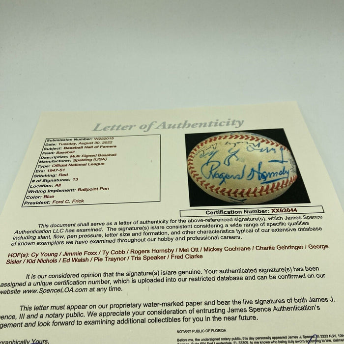 Kid Nichols Ty Cobb Jimmie Foxx Cy Young Tris Speaker HOF Signed Baseball PSA