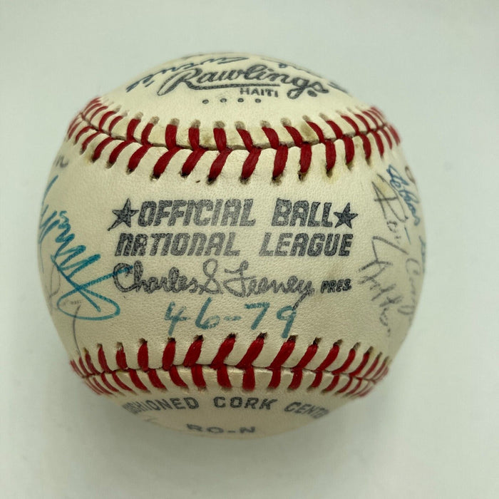 Satchel Paige Willie Mays 1979 Hall Of Fame Induction Signed Baseball JSA COA