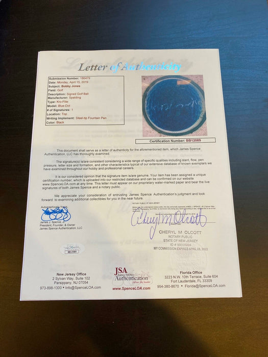 Incredible Bobby Jones Single Signed 1930 Spalding Golf Ball PSA DNA & JSA COA