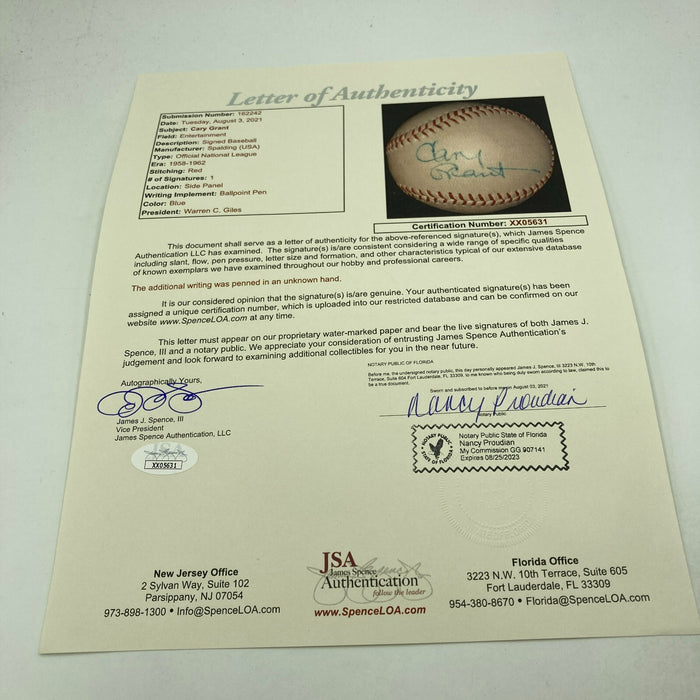 Cary Grant Single Signed 1950's Official National League Baseball JSA COA