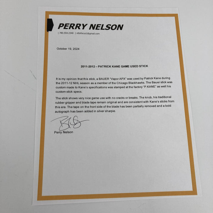 Patrick Kane 2011-12 Game Used & Signed Hockey Stick PSA DNA & Beckett COA