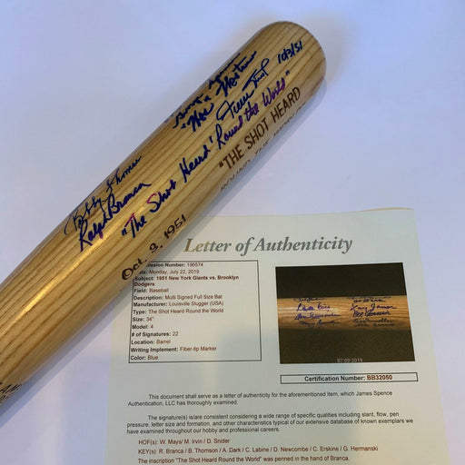 Beautiful The Shot Heard Round The World Signed Bat 21 Sigs Willie Mays JSA COA