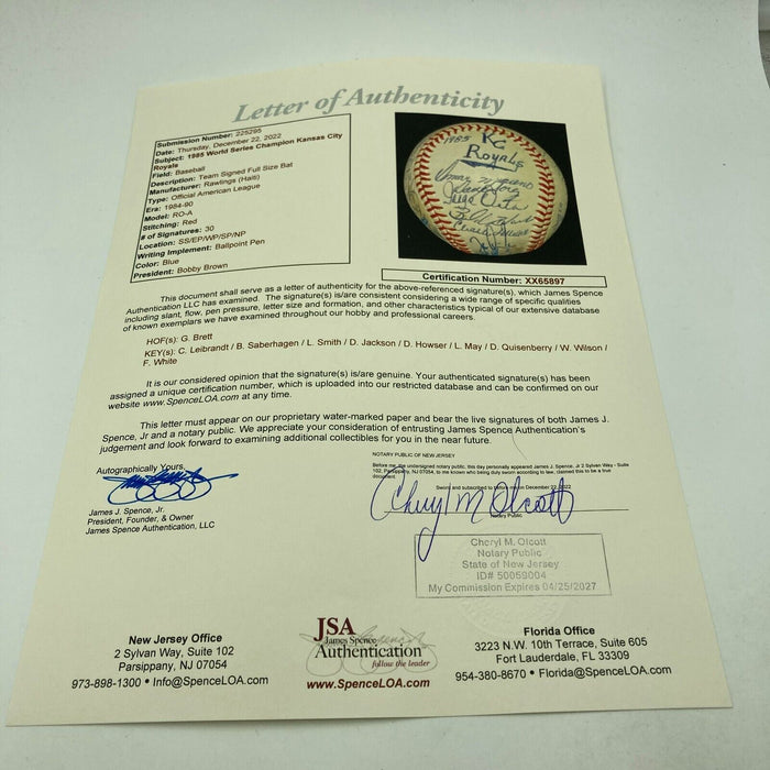 1985 Kansas City Royals World Series Champs Team Signed Baseball With JSA COA
