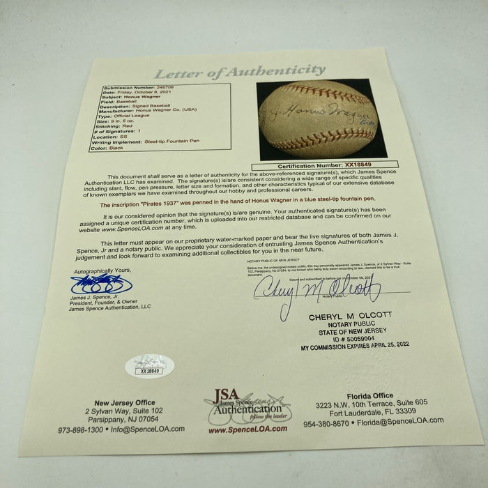 Beautiful Honus Wagner Single Signed Baseball JSA COA