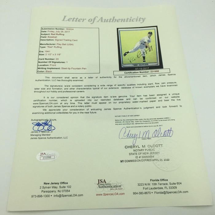 Rare Red Ruffing Signed Autographed 1941 Play Ball Baseball Card With JSA COA
