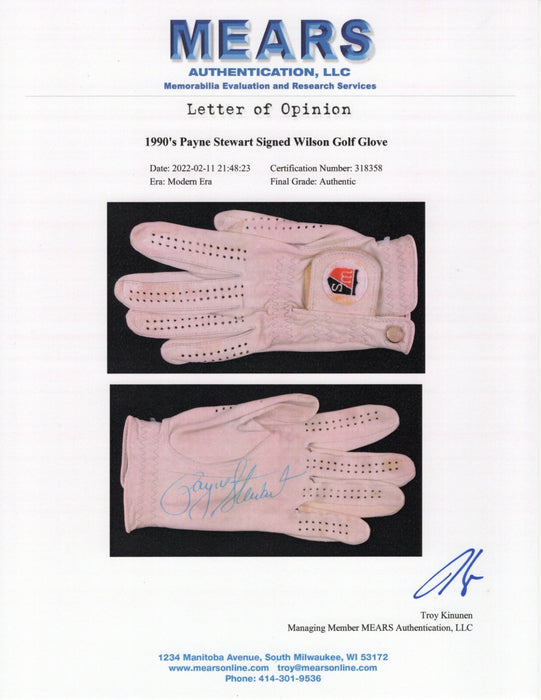 Payne Stewart 1990's Match Used and Signed Golf Glove MEARS & Beckett COA