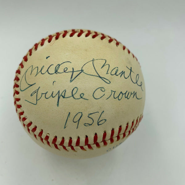 Beautiful Mickey Mantle Triple Crown 1956 Signed Inscribed Baseball JSA COA