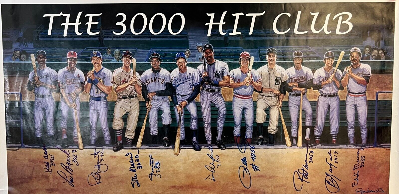 3,000 Hit Club Signed Large Lithograph Photo 11 Sigs Willie Mays Hank Aaron JSA
