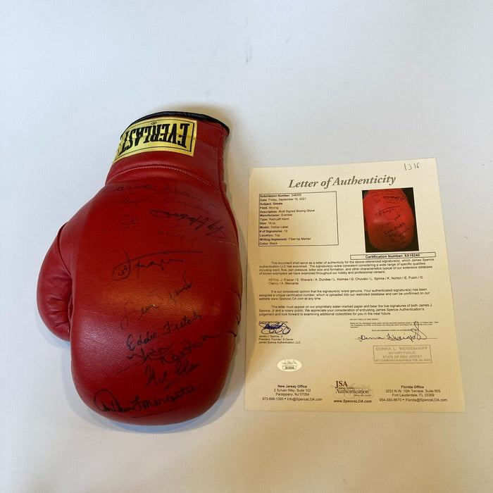 Boxing Legends Signed Glove Joe Frazier Shavers Holmes Norton Spinks JSA COA