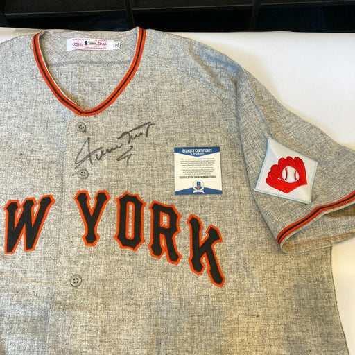 Beautiful Willie Mays Signed Authentic New York Giants STAT Jersey Beckett COA